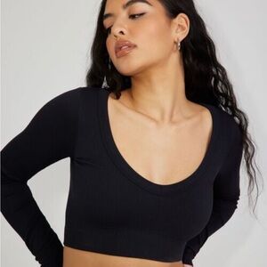 Garage Black Long Sleeve Crop Top